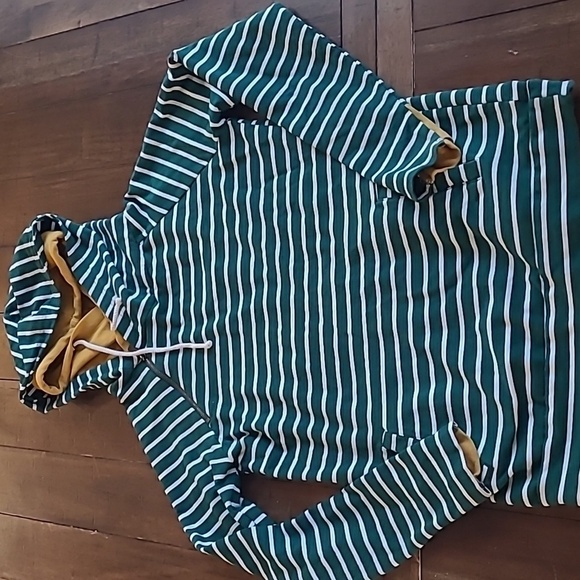 AMPERSAND AVE Tops - AMPERSAND Ave Side Zip Doublehood Green stripe hoodie size S